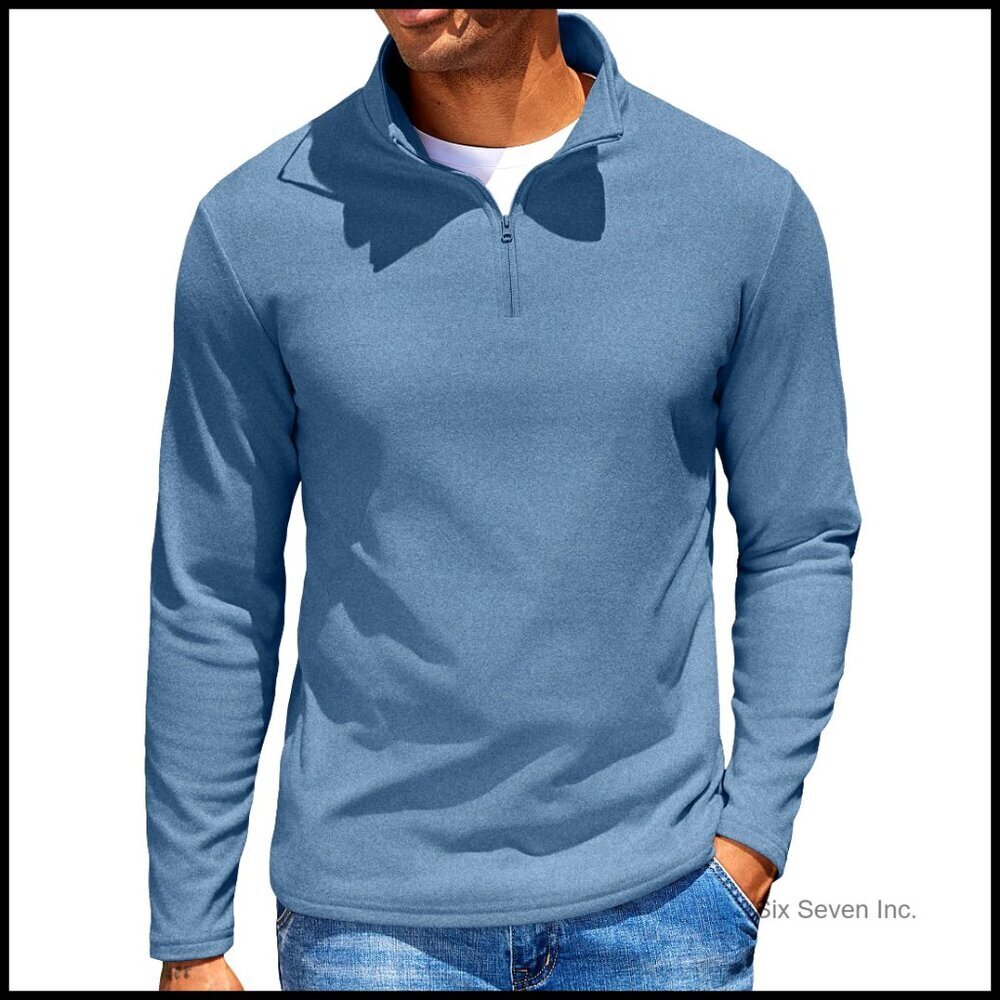 Quarter Zip Pullover Fleece Sweater Classic Fit Long Sleeve Activewear Men's
